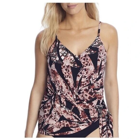 Magicsuit Womens Asymmetrical Tankini Top Size 10 Black/Red Tribal Print NWT - Picture 1 of 7